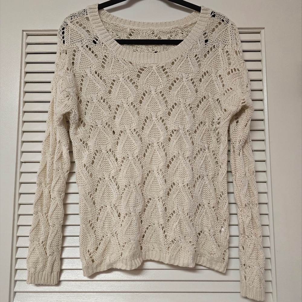 Long-Sleeve Crochet Scoop-Neck Top